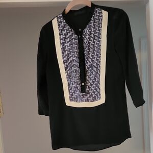 Trussardi Navy and Pink Patterned Blouse